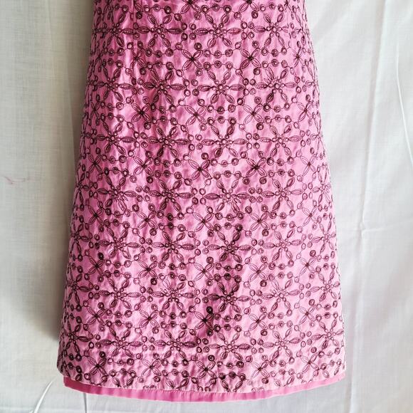 Vintage Lily Pulitzer Sleeveless Pink & Brown Embroidered Mini Dress Sz 8 Cotton - Picture 6 of 10